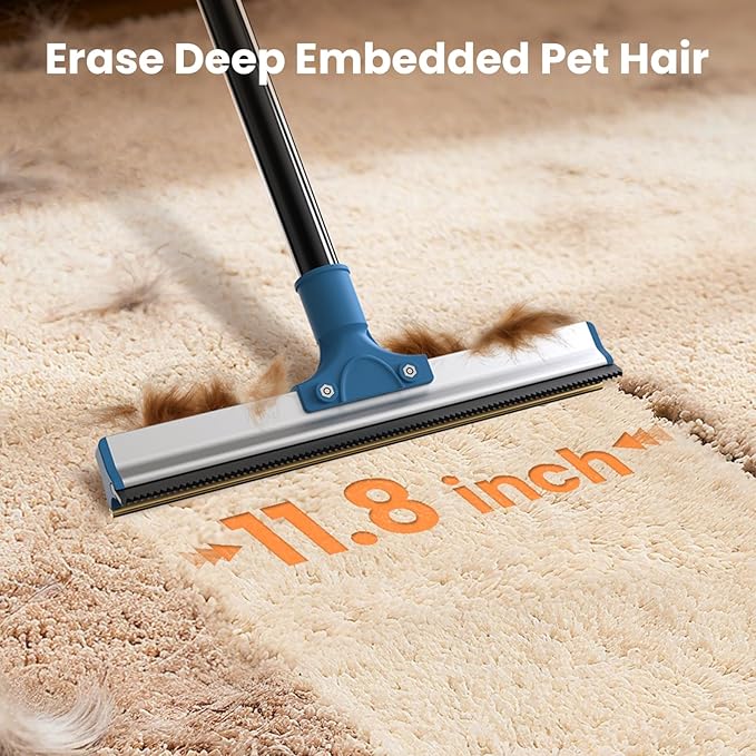 4 in 1 Carpet Rake for Pet Hair Removal - Dog Cat Fur Remover Scraper Broom, 48" Adjustable Carpet Rake, Hair Removal Glove, Handheld Brush, Grooming Brush, Cleaner Tools for Rugs, Mats, Sofa, Bed