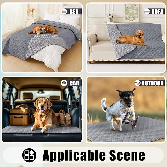 Smiry Waterproof Dog Bed Cover Blanket, Soft Reversible Pet Blanket, Washable Leakproof Cats Dogs Couch Cover for Sofa, Couch, Furniture, Plaid (30x53 Inch, Grey/Light Grey)