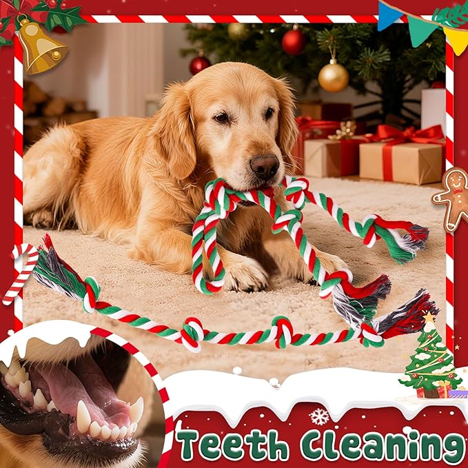 Tough Christmas Dog Rope Toys for Aggressive Chewers- Tough Tug of War & Chew Toys for Large, Medium & Small Dogs, 5 Pack Including 2 Ropes & 3 Supplies
