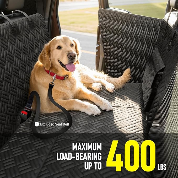Dog Car Seat Cover for Back Seat, Hard Bottom Back Seat Cover for Cars, SUV, Small Trucks - Patented Design, Waterproof Dog Hammock, Support 400lbs