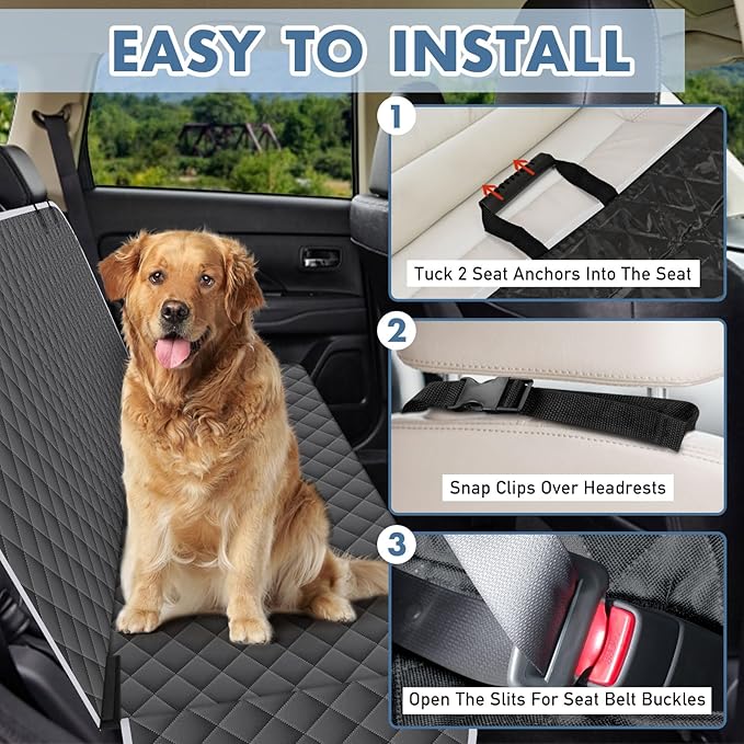 NECKORY Backseat Cover for Dogs, Waterproof and Non-Slip Pet Bench Seat Covers, Car Seat Protector for Back Seat, Universal Size Rear Car Seat Cover Fits Cars, Trucks and SUVs, L-Charcoal Grey&Grey