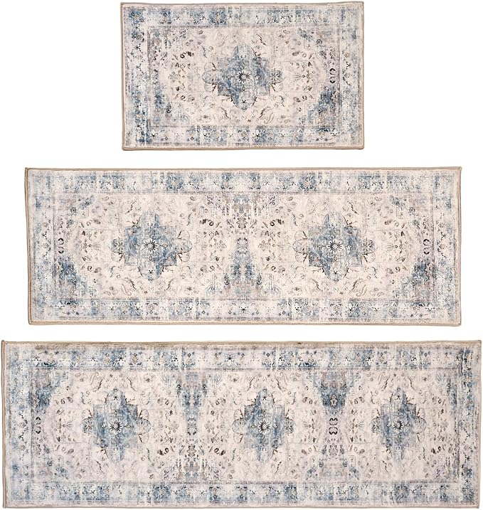 Kitchen Rug Set 3Pcs, Boho Rug Sets Non Slip Washable for Floor Thick Farmhouse Kitchen Decor Runner Rugs for Kitchen, Entryway，Laundry, Hallways 20''x32''+20''x48''+20''x59