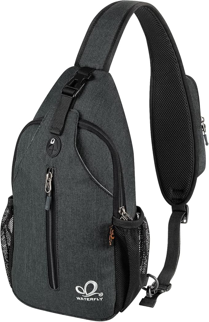 WATERFLY Crossbody Sling Backpack Sling Bag Travel Hiking Chest Bag Daypack