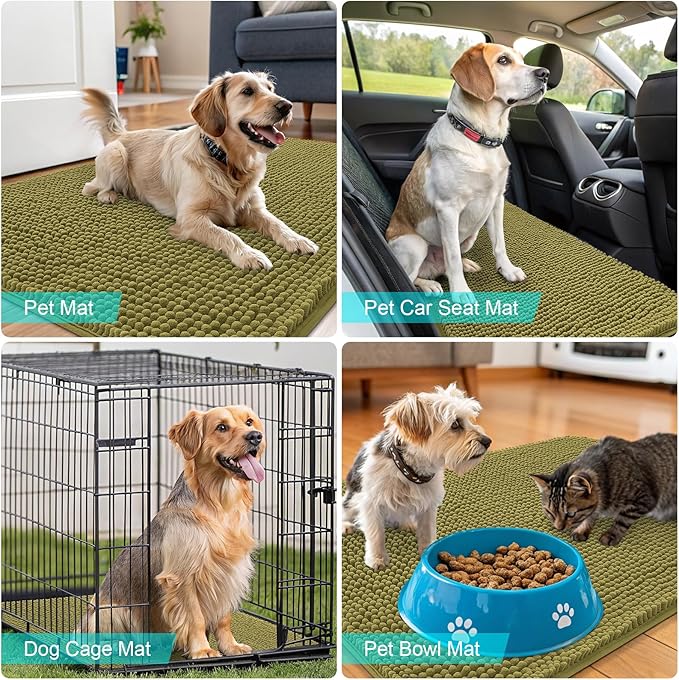 OLANLY Dog Door Mat for Muddy Paws 54x24, Absorbs Moisture and Dirt, Absorbent Non-Slip Washable Doormat, Quick Dry Chenille Mud Mat, Entry Indoor Entryway Carpet for Inside Floor, Willow Green