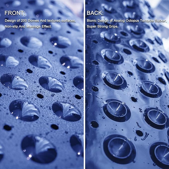 Bath Tub and Shower Mats, Non-Slip 39 x 16 Inch Extra Long Bathtub Mat, Machine Washable BathMat with Drain Holes, Suction Cups for Bathroom (Opaque Navy Blue)