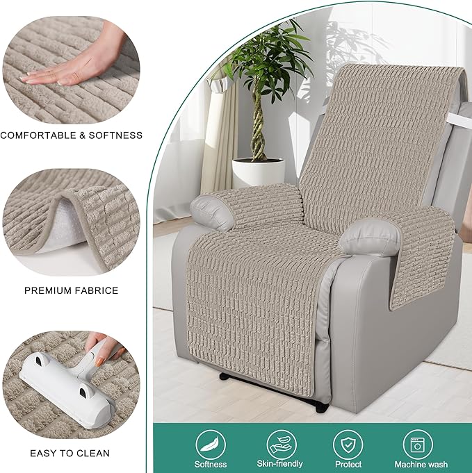 Foxdecor Recliner Chair Covers, Recliner Cover Non-Slip Chair Covers, Washable Recliner Couch Cover Furniture Protector, Covers for Recliner Chair with Elastic Straps. (Brown, 23" W)