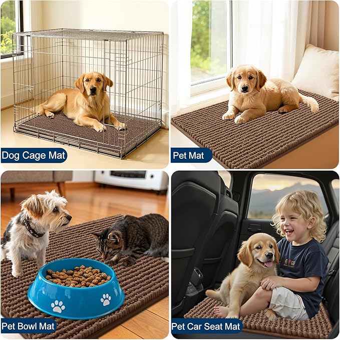 OLANLY Dog Door Mat for Muddy Paws 36x24, Ultra Absorbent Chenille Mud Doormat, Non-Slip Washable and Dirt Trapping Doormat for Indoor Entryway, Quick-Dry Indoor Pet Bed Mats for Dogs, Mocha