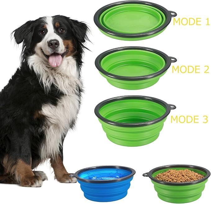 Comsun 2-Pack Extra Large Size Collapsible Dog Bowl, Foldable Expandable Cup Dish for Pet Cat Food Water Feeding Portable Travel Bowl Blue and Green