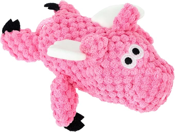 goDog Checkers Just for Me Flying Pig Squeaky Plush Dog Toy with Chew Guard Technology, Durable Fabric & Squeaker for Active Play, Pink, Mini