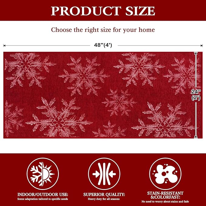 IM HOME Christmas Runner Rugs 2'X4', Untra-Thin Runner Rug Doormat for Hallway, Non Slip and Machine Washable Christmas Runners for Floor, Bedroom, Living Room, Snowflake