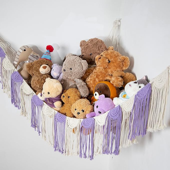 Amdermi Stuffed Animal Hammock Corner Hanging Net for Stuff Animal Storage Toy Organizer for Kid's Room Stuffed Animal Toy Hammock Plush Toy Holder
