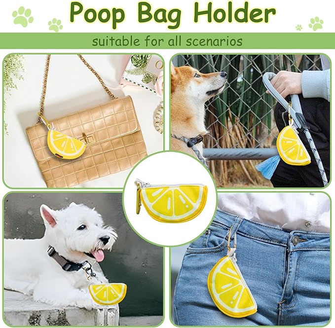 Lemon Shape Dog Poop Bag Holder and Carrier - Leash Attachment Poo Bag Dispenser with Stylish Cute Design,Lemon,Medium