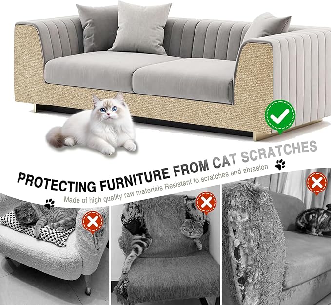 1Pack Total 39.3"x15.8" Cat Scratch Mat for Cat Couch Furniture and Wall Protector | Trimmable Self-Adhesive Carpet Climb Cat Scratcher for Covering Cat Tower and Replacement Pads (Khaki)