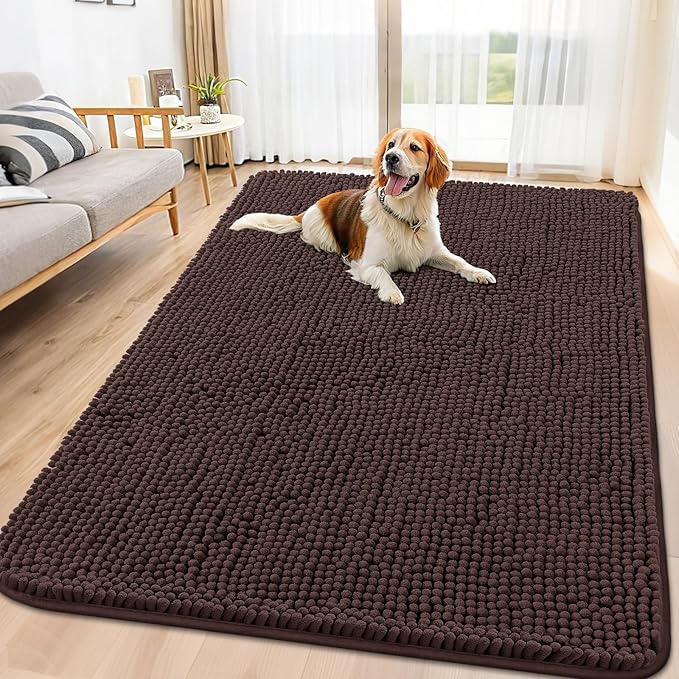 Smiry Dog Door Mat for Muddy Paws 71x46, Absorbs Moisture and Dirt Doormat, Non-Slip Washable Quick Dry Chenille Front Door Mat Indoor Entrance, Entryway Carpet for Inside Floor, Brown