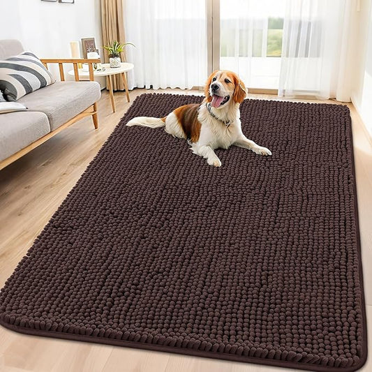 Smiry Dog Door Mat for Muddy Paws 70x32, Absorbs Moisture and Dirt Doormat, Non-Slip Washable Quick Dry Chenille Front Door Mat Indoor Entrance, Entryway Carpet for Inside Floor, Brown