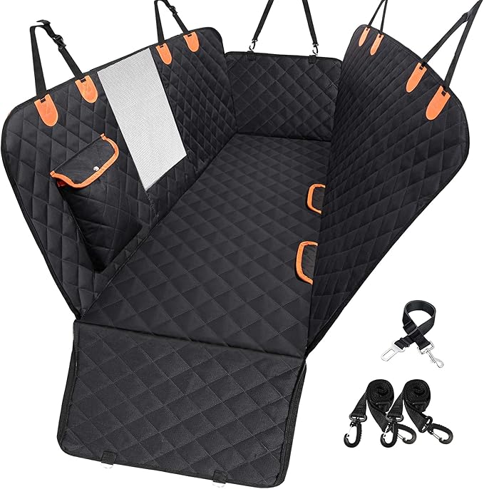 EasyHaWei Dog Car Seat Cover for Back Seat 600D Scratchproof Nonslip Durable Waterproof Cars Pet Backseat Covers with Mesh Window Dogs Hammock for Car，SUV, Truck (54" W x 58" L)