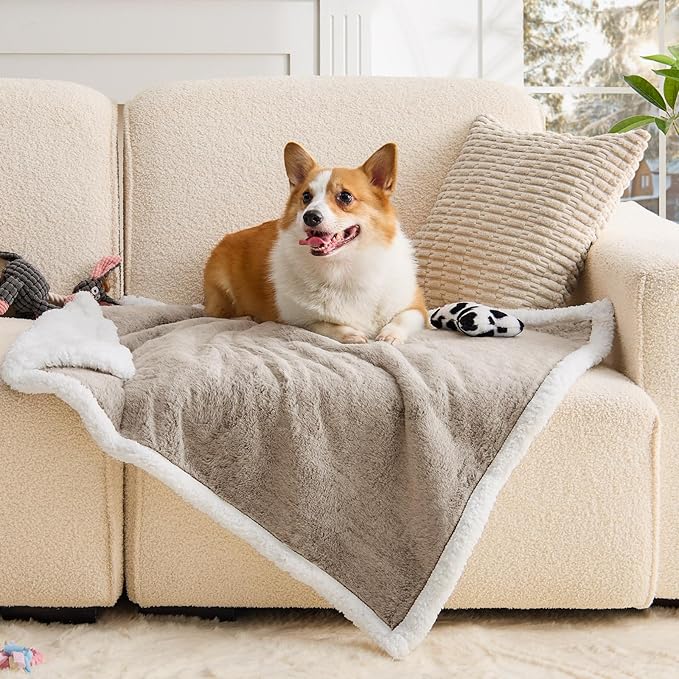 Waterproof Dog Blanket, Reversible Faux Fur & Sherpa Puppy Throw for Couch, Bed & Crate Protection, Soft Cozy Dog Blanket for Small Medium Dogs, 30"x40", Brown