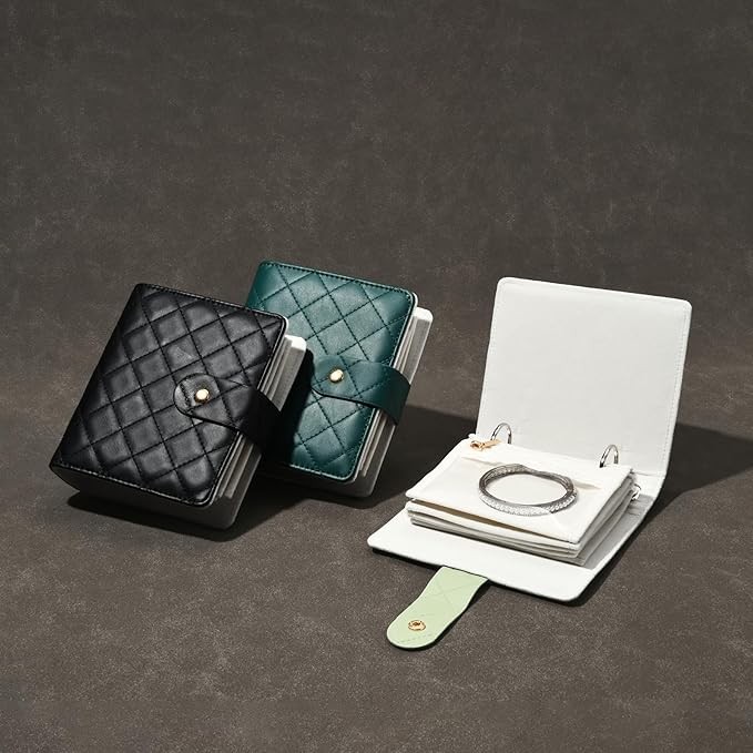 Oirlv Mini Travel Jewelry Organizer Case Portable Jewelry Book with Velvet Pouches for Jewelry Travel Essentials(Blue-Green)