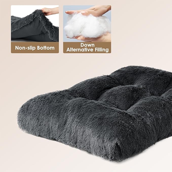 EHEYCIGA Fluffy Dog Crate Bed for Extra Large Dogs, Plush Faux Fur Crate Pad, Calming Anti Anxiety XL Dog Bed, Washable Soft Warm Crate Mat with Non-Slip Bottom, Dark Grey