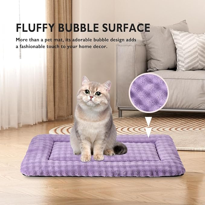 Pet Bed Mat Crate Pad for Cats Small Dogs, Washable Soft Pet Sleeping Mat Kennel Pad with 3D Bubble Pattern, Dusty Purple, 24"x 18"