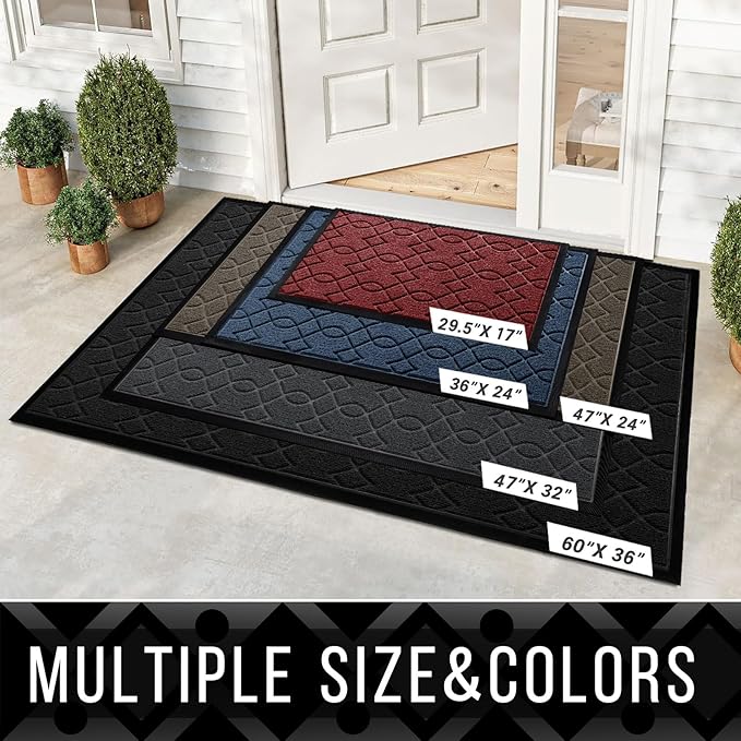 Yimobra Large Door Mat 36x24, All-Season Waterproof Doormat Outdoor Entrance, Heavy Duty Non-Slip Outside Door Mat for Garage Patio Proch Entryway Indoor, Easy Clean, Red