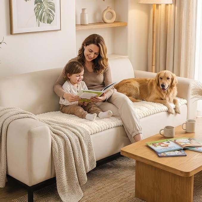Smiry Non Slip Couch Covers for Dogs, Fuzzy Pet Couch Covers for 3 Cushion Sofa Pet Friendly, Soft Sofa Slipcovers Cushion Furniture Protector Washable (Apricot, 35.4" x 82.7")
