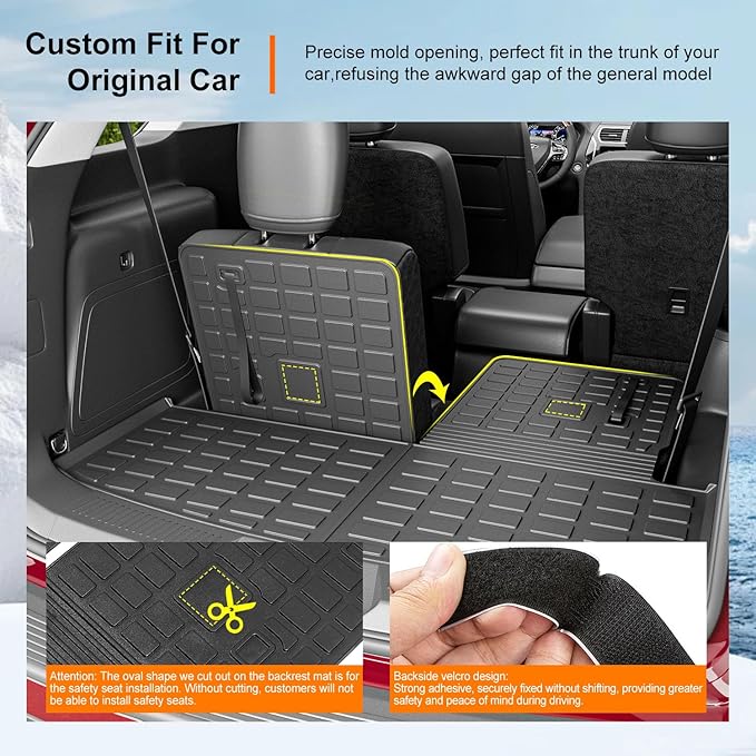 powoq 6&7 Seats Cargo Mat Compatible with 2020-2026 Ford Explorer Trunk Mat Cargo Liner Back Seat Protector TPE Replacement for 2020-2025 2026 Ford Explorer Accessories (Trunk Mat with Backrest Mats)