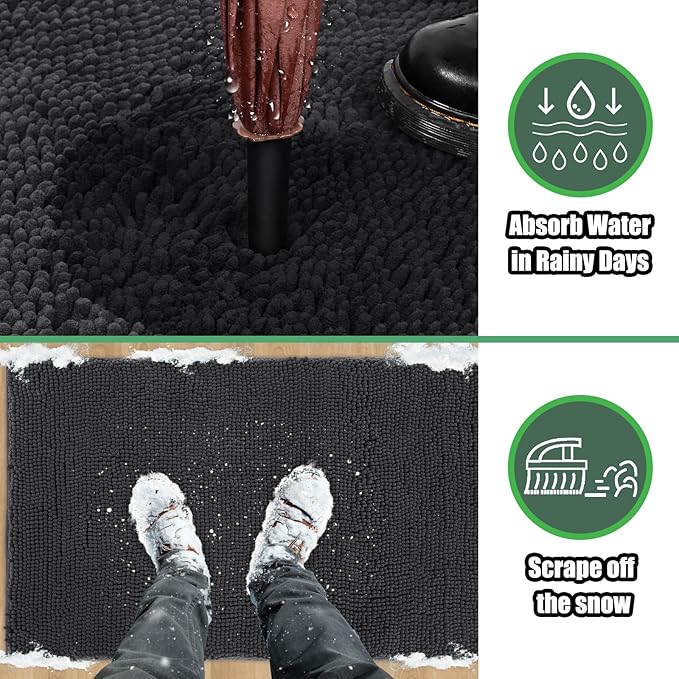 IM HOME Chenille Absorbent Outdoor Doormat 36" x 24", Washable Muddy Door Mats for Dog Non Slip Indoor Doormat Dog Mat for Muddy Paw Front Inside Doormats for Entryway Dark Gray