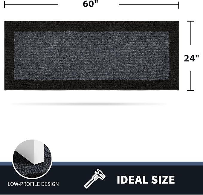 PURRUGS Dirt Trapping Door Mat 24" x 60", Non-Slip Machine Washable Entry Rug, Entrance Mat, Indoor Front Door Mat, Super Absorbent Entryway Rug for Muddy Shoes & Paws, Bluish Grey & Charcoal