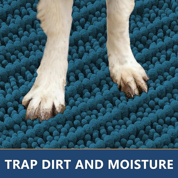 Smiry Dog Door Mat for Muddy Paws 24x16, Extra Soft Absorbent Chenille Doormat, Trap Moisture and Dirt, Non-Slip Machine Washable Front Door Mat for Indoor Entrance Inside Floor, Atlantic Blue