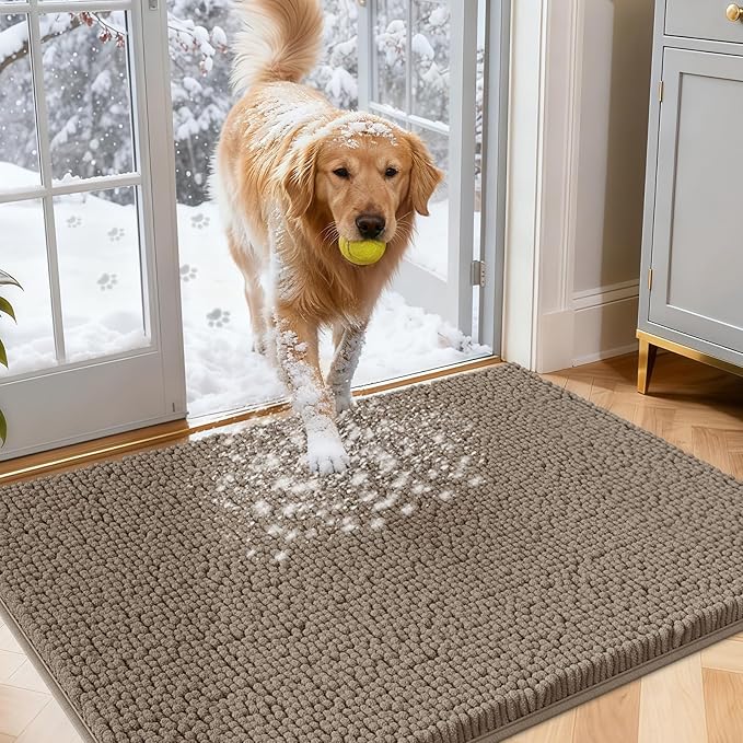 IM HOME Dog Door Mats for Muddy Paws, 36" X 24" Chenille Absorbent Doormat, Non Slip Heavy Dog Rugs for Muddy Paws, Soft Indoor Door Mat for Entryway, Mud Paw, Inside Floor, Beige