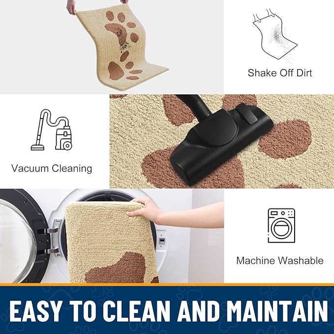 Smiry Dog Door Mat for Muddy Paws, Absorbs Moisture and Dirt, Low-Profile Entryway Mat with Non-Slip Backing, Entry Indoor Outdoor Doormat for Inside Floor (30x20 Inches, Light Beige, Paw)