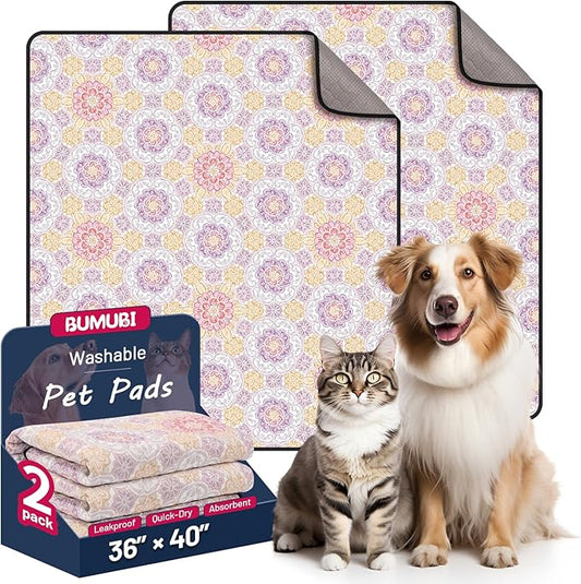 Washable Dog Pee Pads, 36"x40" Reusable Absorbent Dog Pads, Washable, Waterproof & Non-Slip Puppy Pads for Potty Training, Crate, Playpen, Whelping, Mandala Floral Pattern (Pack of 2)