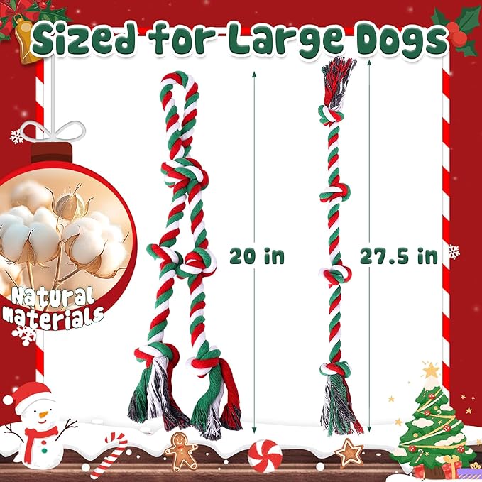 Tough Christmas Dog Rope Toys for Aggressive Chewers- Tough Tug of War & Chew Toys for Large, Medium & Small Dogs, 5 Pack Including 2 Ropes & 3 Supplies