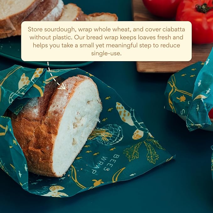 Bee's Wrap Beeswax Wraps for Food - Bread Wrap - Made in USA Reusable Bread Storage Bags - Organic & Eco-Friendly Alternative to Aluminum Foil, Sourdough Bags & Plastic Wrap, Ocean
