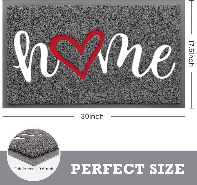 Black Door Mat Welcome Mats Home Non-Slip Doormat for Entryway Low-Profile Floor Mat for Yard, Garage, High Traffic Areas (30"x17.5", Grey)
