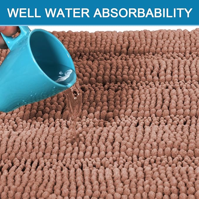 H.VERSAILTEX Bathroom Rugs Bath Rug Set 2 Piece Bathroom Contour Rug Toilet Mat Non Slip Contour Bath Rug Ultra Thick Water Absorbent Striped Bath Mats Washable(20" x 32" Plus 20" x 20" U, Muted Clay)