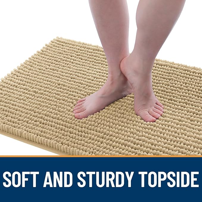 OLANLY Dog Door Mat for Muddy Paws 47x24, Ultra Absorbent Chenille Mud Doormat, Non-Slip Washable and Dirt Trapping Doormat for Indoor Entryway, Quick-Dry Indoor Pet Bed Mats for Dogs, Beige