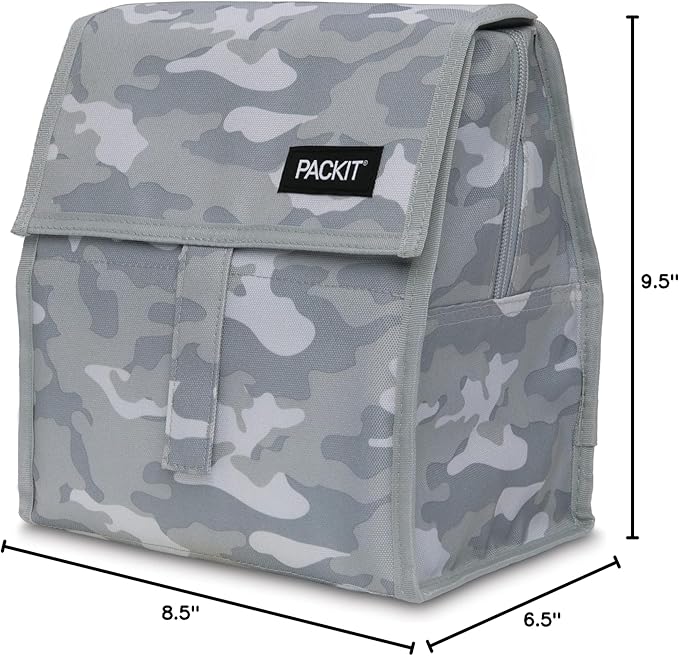 PackIt® Freezable Lunch Bag, Tonal Camo Gray, Built with EcoFreeze® Technology, Foldable, Reusable, Zip and Velcro Closure with Buckle Handle, Designed for Work Lunch and Fresh Lunch On the Go