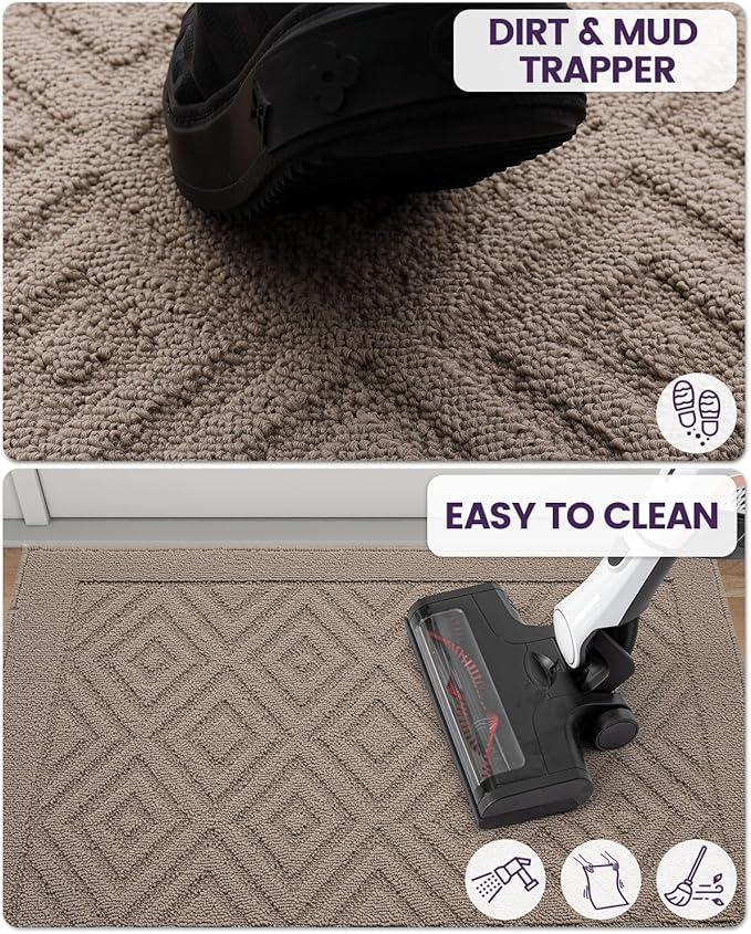 DEXI Front Door Mat for Entryway, 32x48 Washable Entry Rugs with Non Slip Backing, Low Profile Absorbent Welcome Floor Doormat for Inside Home, Entrance, Beige