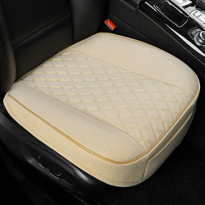 West Llama Linen Front Car Seat Cover Protector Anti-Slip Bottom Seat Cover Fits 95% of Vehicles,Wrapping Around The Bottom,Diamond Pattern(Beige-1Pcs)
