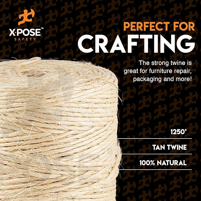 Sisal Twine - Thin Natural Fiber Rope on Spool - Rope for Cat Scratching Post, Cat Tree Replacement Parts, Pet Toy - Decorative Cordage, Pole Wrap (2, 1 Ply 1250 Ft.)