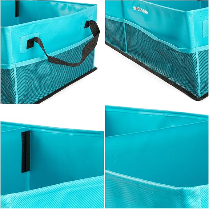 Collapsible Waterproof Car Trunk Organizer, Soft PVC Storage Bin with Rugged PVC-Coated Fabric for SUV & Truck (Aqua Blue, PLUS)