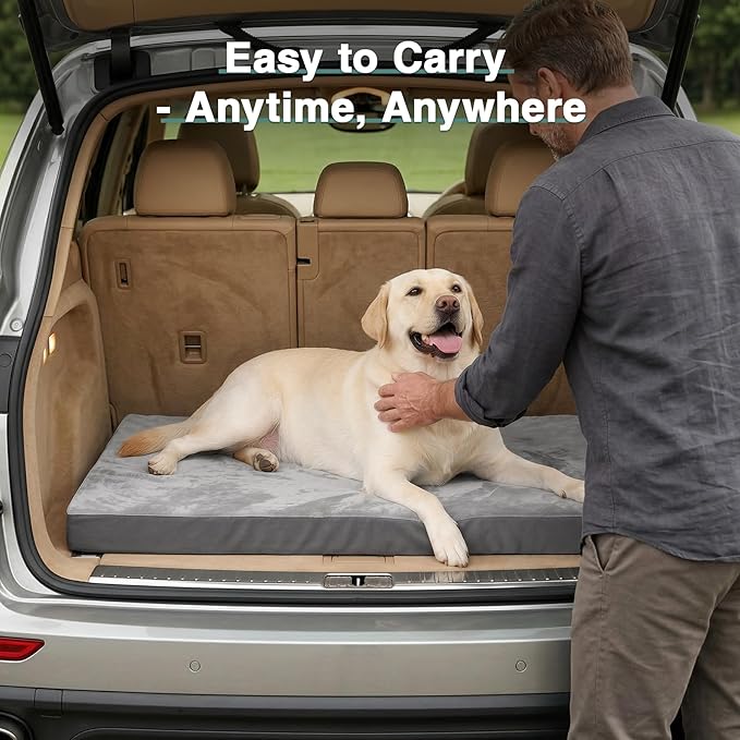 Waterproof Outdoor Large Dog Bed, Washable XL Pet Beds 44 inch, Foam Sleeping Pad with Removable Cover Reversible，Leather Anti-Slip 44"x32", Grey