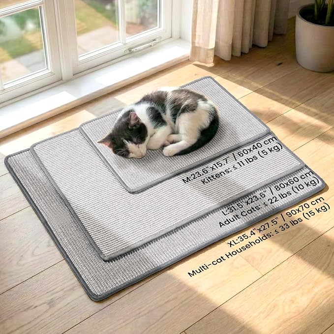 Extra Large Cat Scratcher Mat (27.5" x 35.4"), Natural Sisal Cat Scratching Pad for Indoor Cats, Mess-Free Cat Scratch Rug & Cardboard Alternative, Couch & Furniture Protector