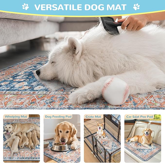 Lahome Super Absorbent Washable Pee Pads for Dogs - Secure Floor Protection - Non-Slip, Leakproof Reusable Pads for Training, Crates & Playpens (2 Pack, 36"x36", Beige Blue)