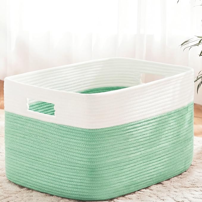 Blanket Basket,Rectangle Woven Baskets for Storage,100L Laundry Basket for Decorative Nursery Blanket,Toys,Dirty Clothes and Magazine in Shelves,Baby Room,and Living Room