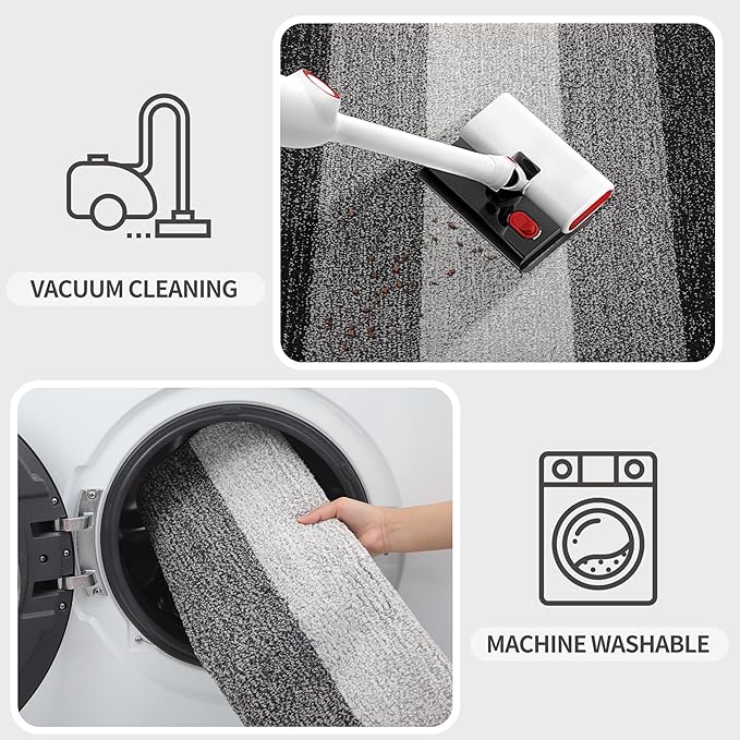 Kitinjoy Indoor Outdoor Door Mat, 59x20 Non-Slip Absorbent Dirt Trapper, Low-Profile Washable Inside Entrance Front Floor Mat, Sturdy Soft Entry Doormats for Entryway, Grey