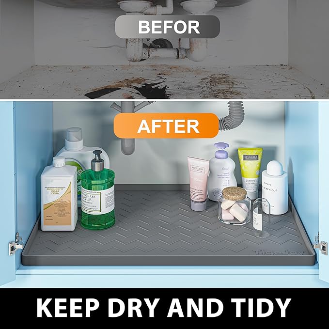 TigeJoy 34" x 22" Under Sink Mats for Kitchen Waterproof, Leak-Proof Silicone Mat Sink Protector and Cabinet Liner, Kitchen Essentials Organizer and Storage, Boot or Shoe Tray, Pet Feeding Mat