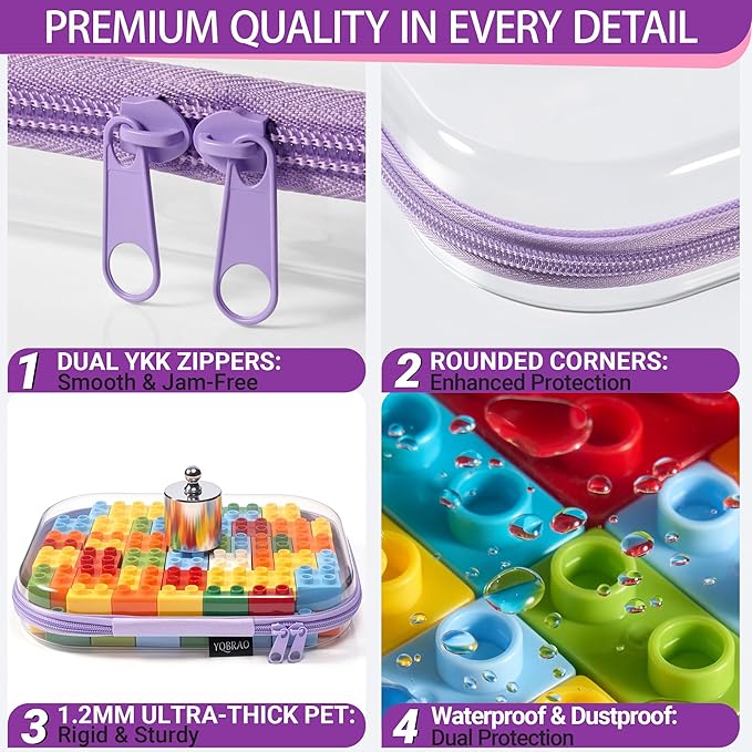 YQBRAO 4-Pack Clear Diaper Bag Organizer Pouches, 1.2mm Ultra-Thick PET Travel Pouches for Toiletries & Makeup, Rigid Self-Standing Bags with YKK Zippers, TSA Approved (Purple)